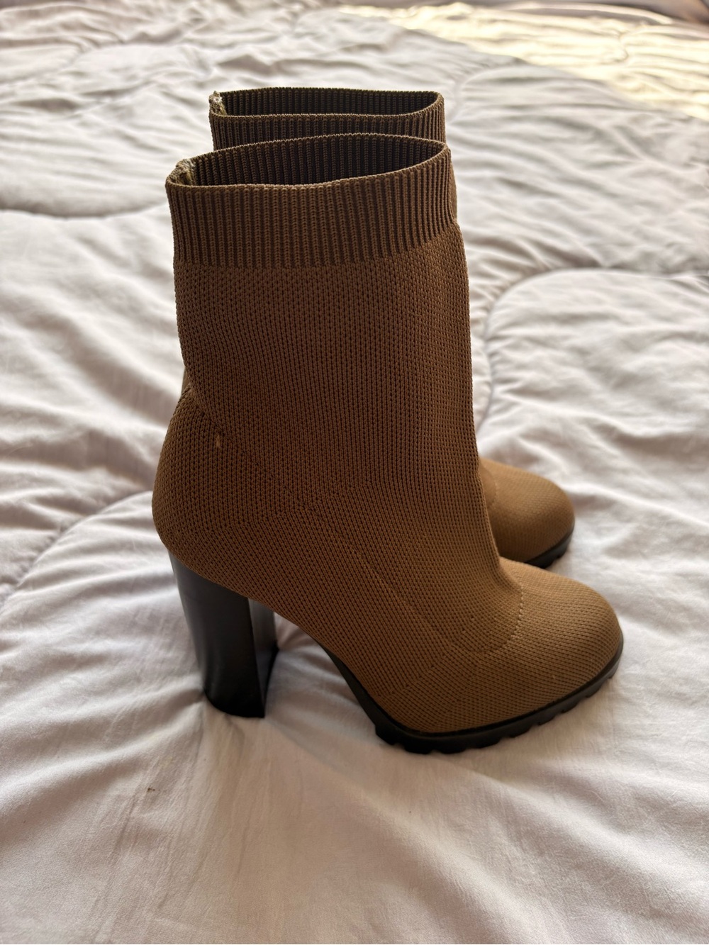 Olive Green Knit Sock Ankle Boots